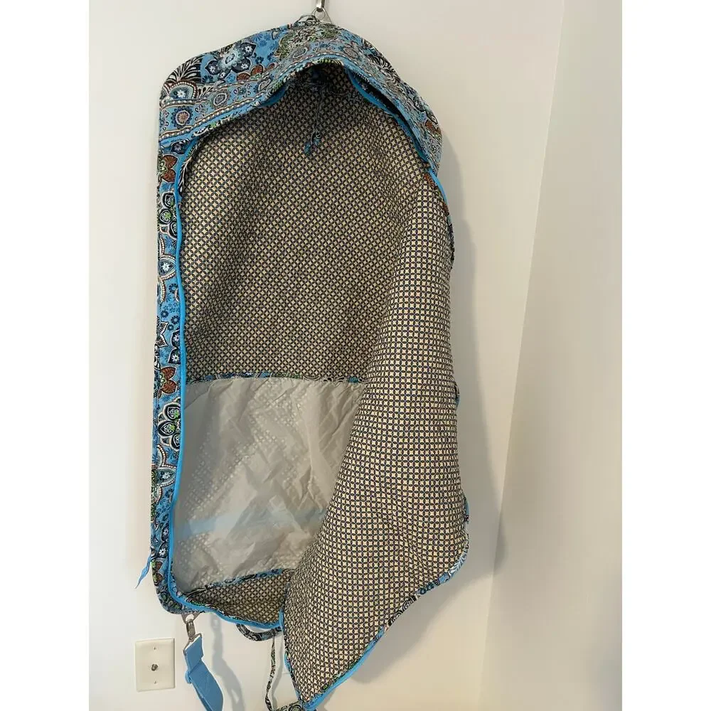 Vera Bradley Retired Bali Blue Brown Paisley Floral Hanging Quilted Garment Bag